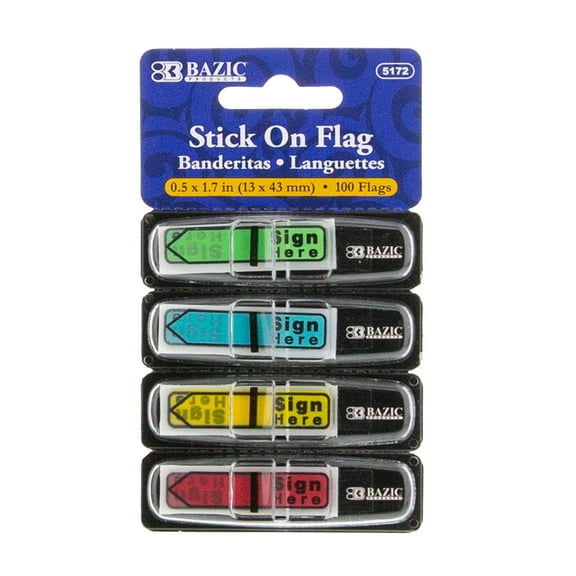 BAZIC Neon Page Markers Dispensers 0.5x1.7 Sign Here Tabs, (100 Flags/Pack), 1-Pack