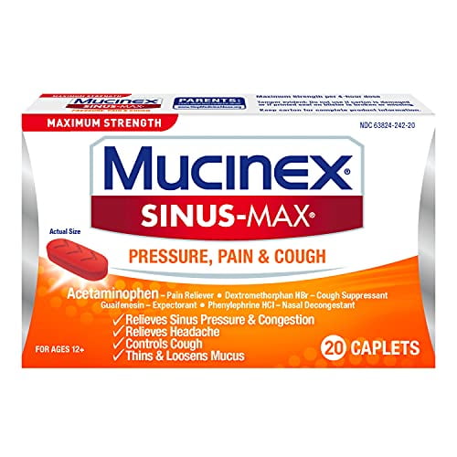 Maximum Strength Mucinex SinusMax Pressure, Pain & Cough Caplets, 20