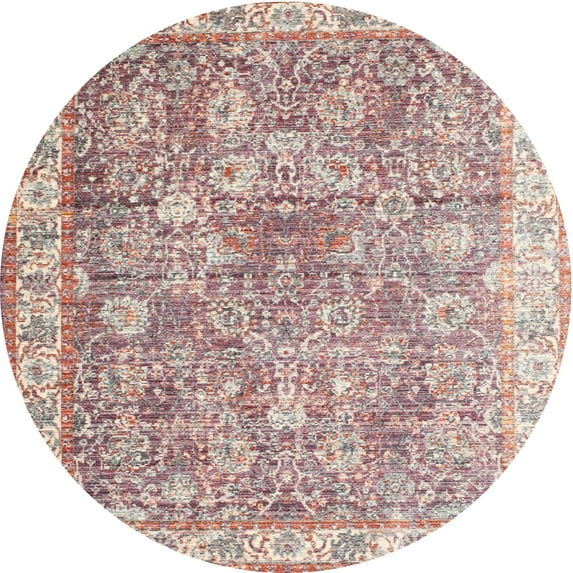 Ahgly Company Machine Washable Indoor Round Traditional Desert Sand Beige Area Rugs, 4' Round