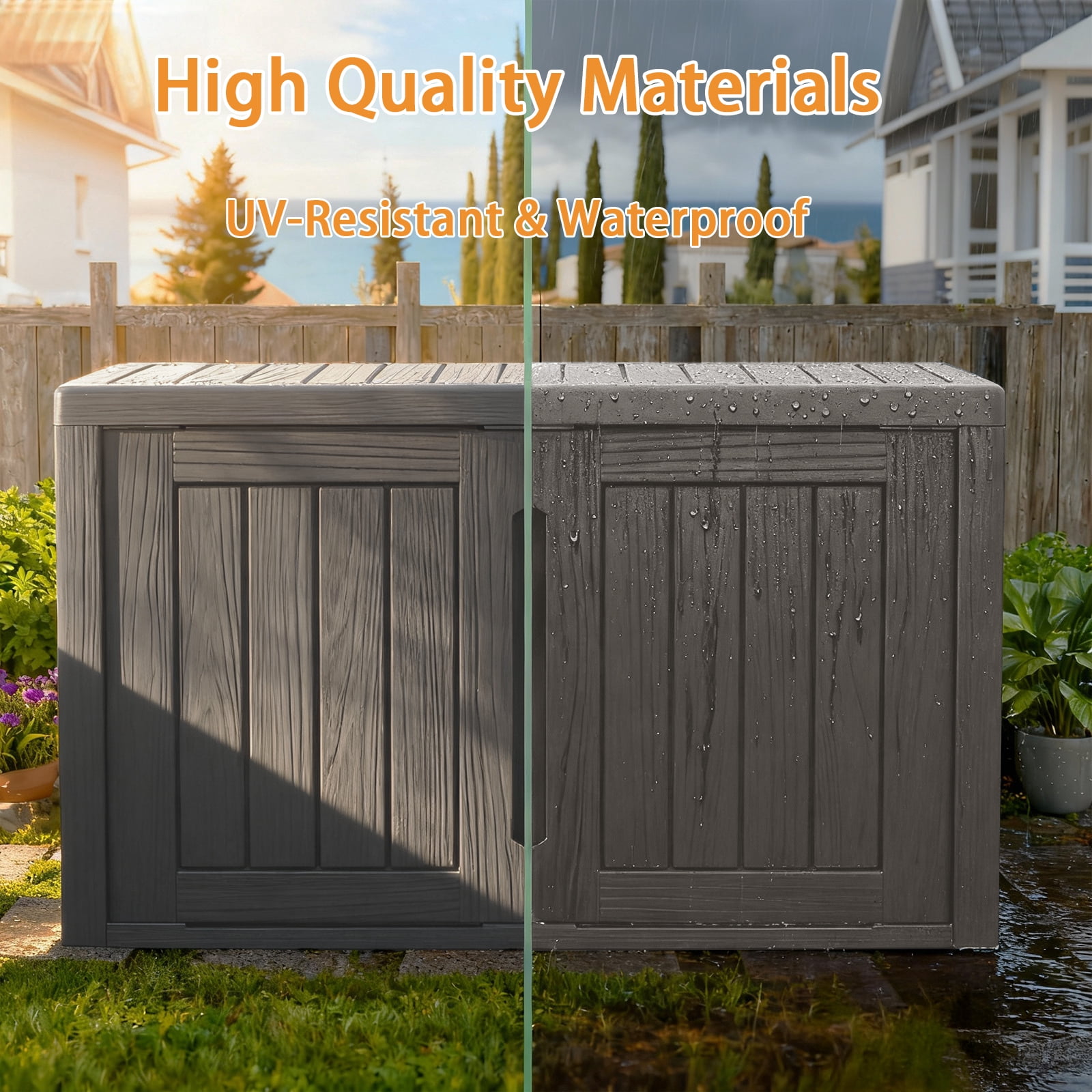 Joxxoaa Waterproof Outdoor Cat House, Weatherproof Plastic Cat Shelter with Double Doors, Enclosed Cat Litter Box Enclosure for Indoor Outdoor Use(Brown)