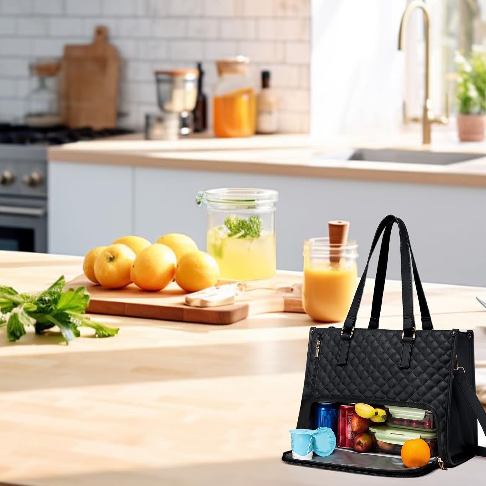 HOZVOMI The Ultimate 2-in-1 Tote Bag & Lunch Bag Combo, 15.6in Work Bag with Insulated Lunch Compartment, Leakproof Large Lunch Box, Laptop Lunch Bag Combo for Women, Travel Tote & Lunch Bag