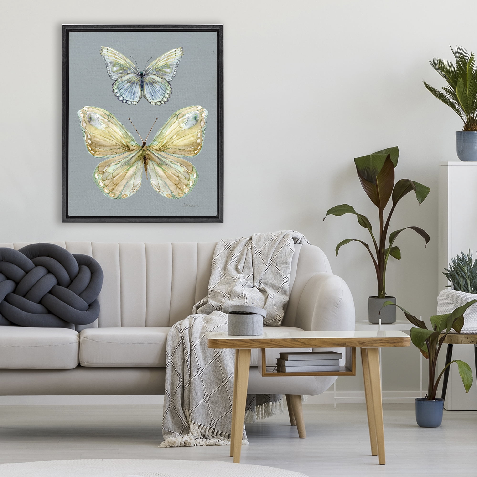 Stupell Industries Delicate Butterflies on Slate Black Framed Floater Canvas Wall Art, design by Carol Robinson