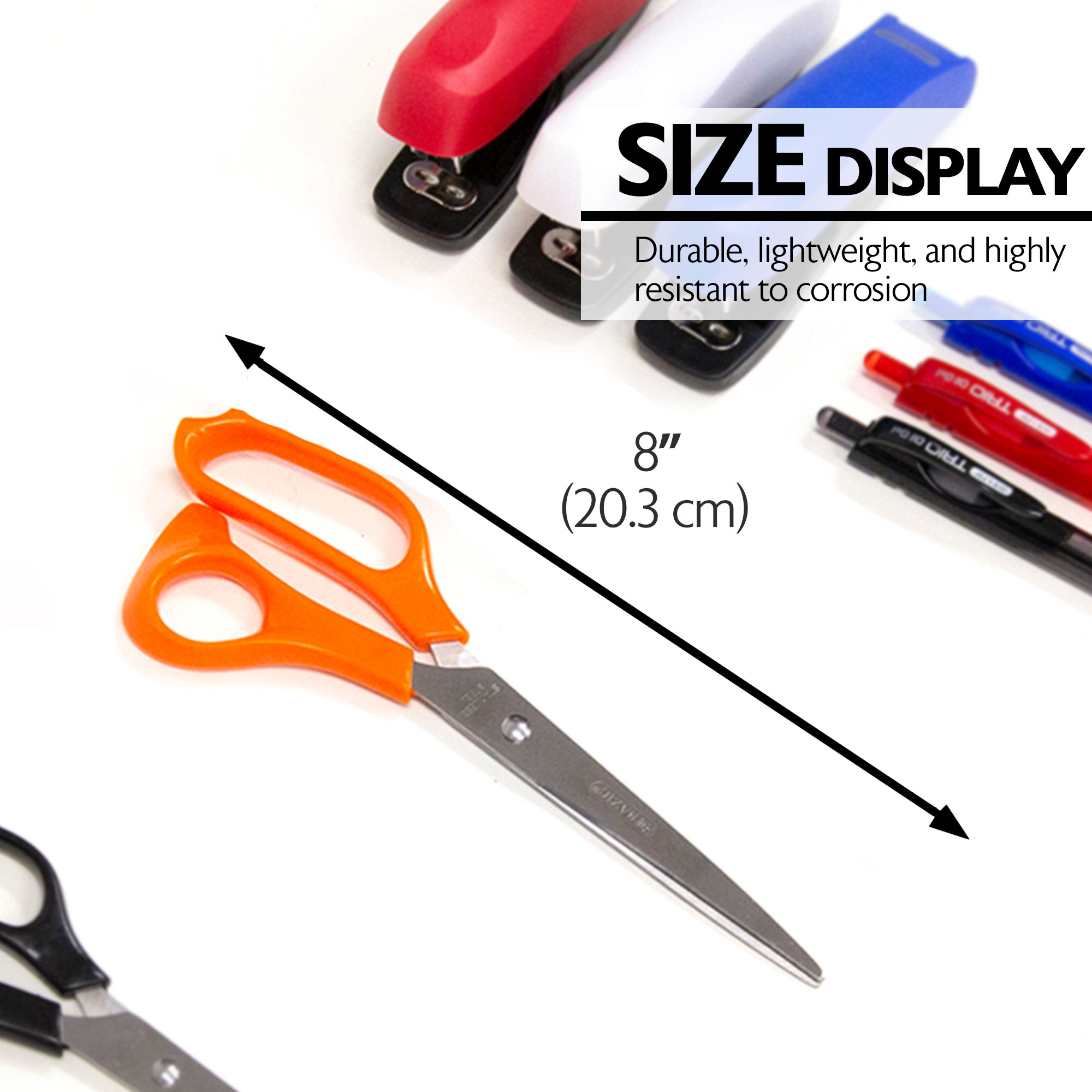 BAZIC 8" Stainless Steel Scissors, Straight Handle, Assorted Color, 24-Pack