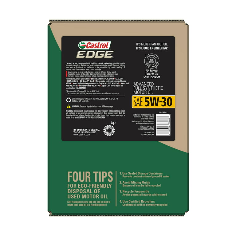 Castrol Edge Extended Performance 5W-30 Advanced Full Synthetic Motor Oil,  5 Quarts, Pack of 3 –