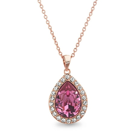 Lesa Michele Women's Faceted Crystal Teardrop Shaped Halo Pendant 18