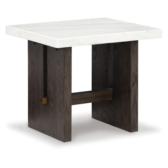 Signature Design by Ashley Burkhaus Traditional End Table with Marble Tabletop, Dark Brown & White