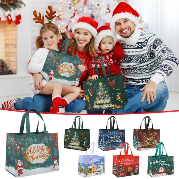 kcavykas Christmas Reusable Gift Bags Nonwoven Tote Bags Holiday Shopping and Party Wrap Supplies 32x25x17cm 2 Pack