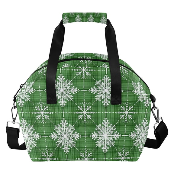 Light Green Tartan Plaid Snowflakes Christmas Insulated Lunch Bag Reusable Quilted Lunch Box Waterproof Leakproof Lunch Container