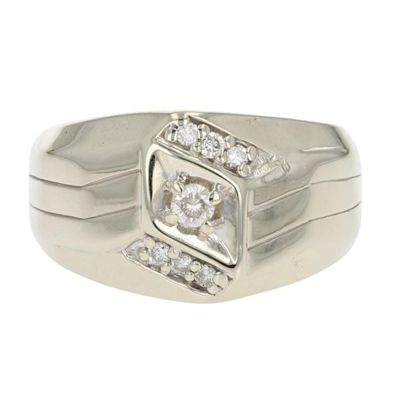 Mens Seven Stone Diamond Engagement Wedding Ring, Mens Round Cut Accents Diamond Ring, 1.8 Ct Simulated Diamond, 14K White Gold Plated, Promise Gift Ring For Boyfriend