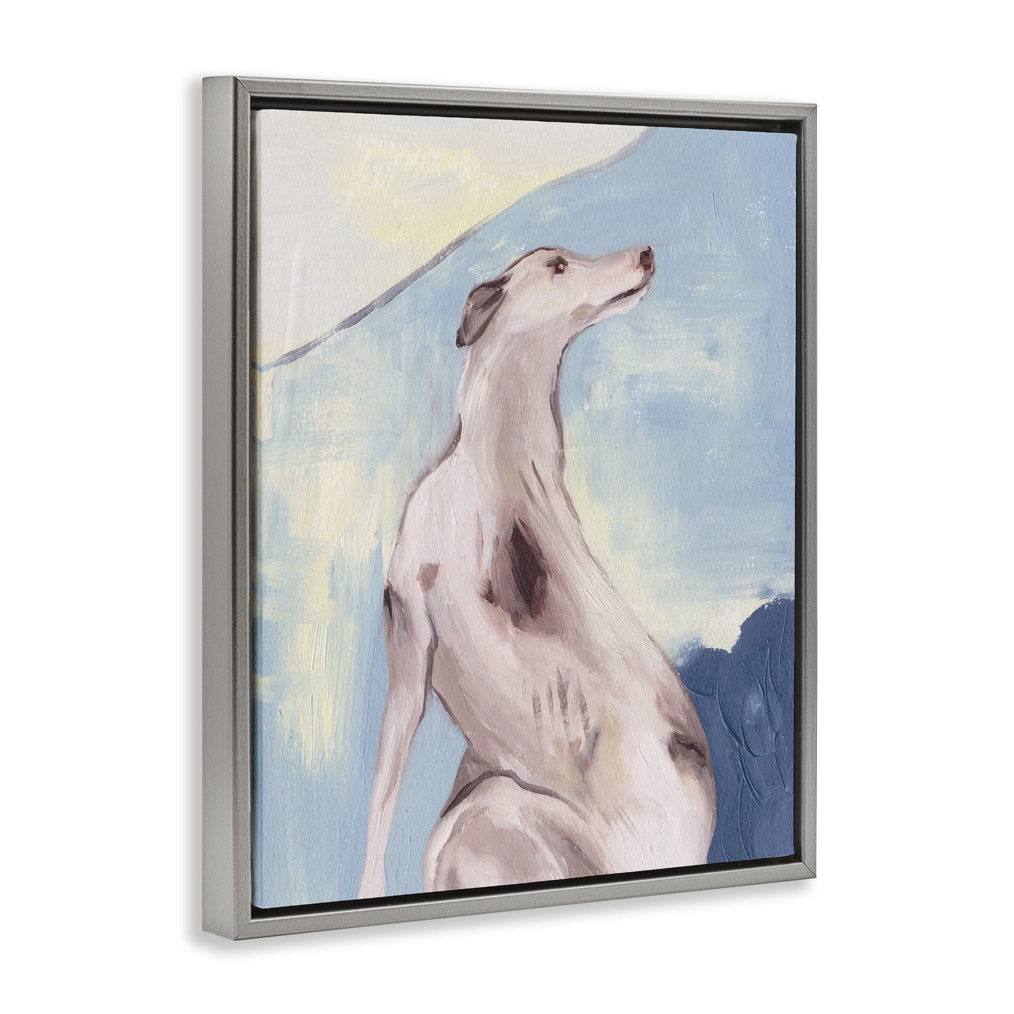 Stupell Industries Greyhound Abstract Painting Animals & Insects Painting Gray Floater Framed Canvas Art Print Wall Art, 25 x 31