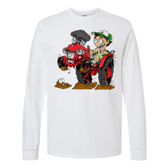 Inktastic Hot Roddin' Rod on a Tractor in Red Long Sleeve T-Shirt