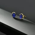 thumbnail image 5 of Gem Stone King 10K Yellow Gold Blue Sapphire and White Diamond Earrings for Women (1.17 Cttw, Gemstone September Birthstone, Oval 7X5MM), 5 of 5