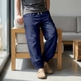 thumbnail image 4 of BVnarty Men's Solid Linen Beach Jogger Pants Loose Drawstring Elastic Waist Casual Long Trousers with Pockets for Vacation Outdoor Navy XXL, 4 of 9