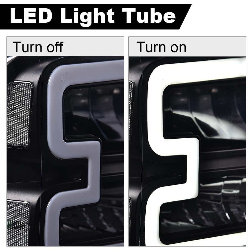 CROSSDESIGN LED DRL Headlights Assembly Headlamps Fit for Ford F250 F350 F450 F550 Super Duty 2005-2007