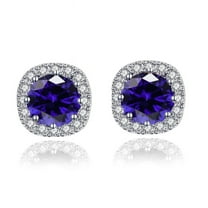 Paris Jewelry 2 Ct 18k White Gold Halo Round Blue Sapphire Stud Earrings Jewelry for Women plated