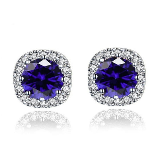 Paris Jewelry 2 Ct 18k White Gold Halo Round Blue Sapphire Stud Earrings Jewelry for Women plated
