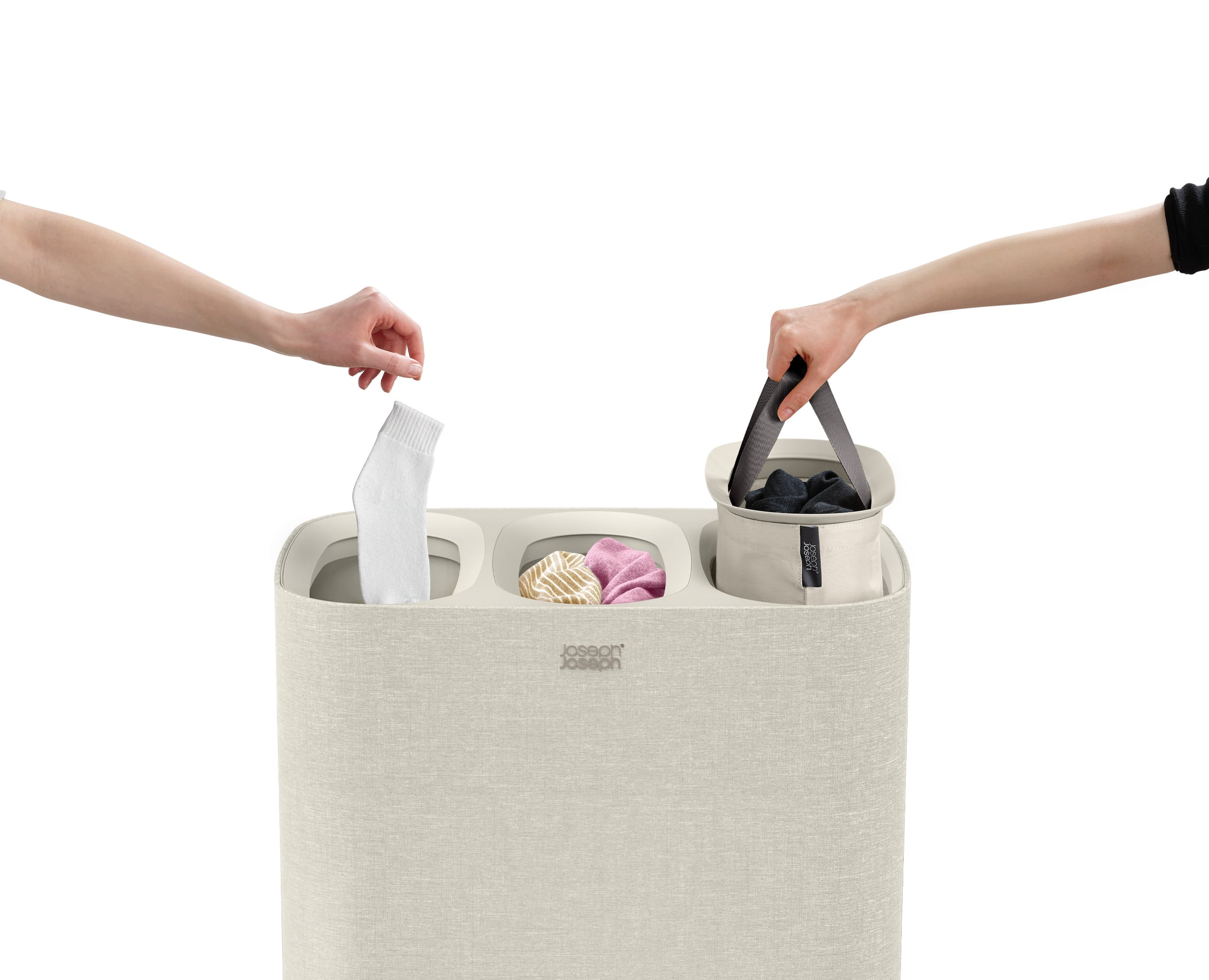  Joseph Joseph Tota - Trio - Cesta separadora de ropa sucia de  90 litros con tapa, 3 bolsas de lavado extraíbles con asas, color crudo y  plegable que ahorra espacio, tabla