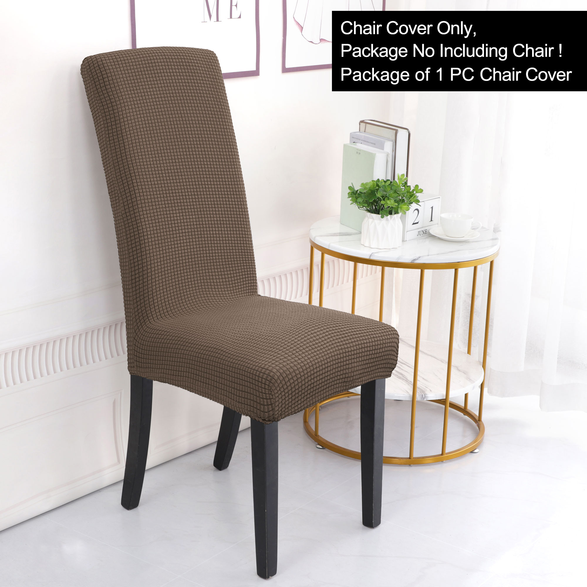 Unique Bargains Knit Spandex Seat Cover for Dining Chair Slipcovers Brown
