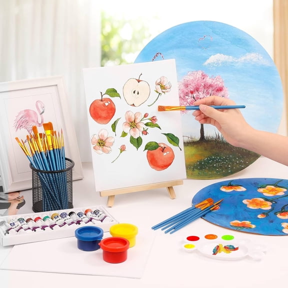 54 Pack Canvas with Easel Set 8 x 10 Inch Canvas Boards with Wooden Easels, Paint Brushes Canvas Panel Painting Kit for Acrylic Oil Watercolor Beginners Art Crafts Sip and Paint Party