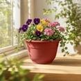 thumbnail image 4 of Voglyf 6.5 Inch Plant Pots for Indoor Outdoor,Plastic Floor Planters with Drainage Holes, Modern Round Grey Flower Pots For Succulents Vegetables Herbs House Plants Home Balcony Decor,Brown, 4 of 6
