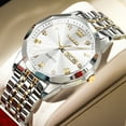 thumbnail image 3 of OLEVS Watch for Men Diamond Business Dress Analog Quartz Stainless Steel Waterproof Luminous Date Two Tone Luxury Casual Wrist Watch, 3 of 14