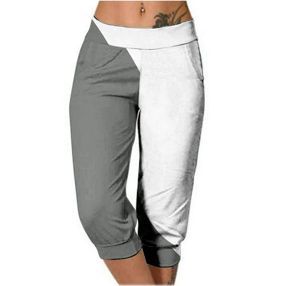 cocolona Womens Summer Casual Capri Pants Elastic Waist Gym Running Workout Yoga Cropped Pants with Pocket