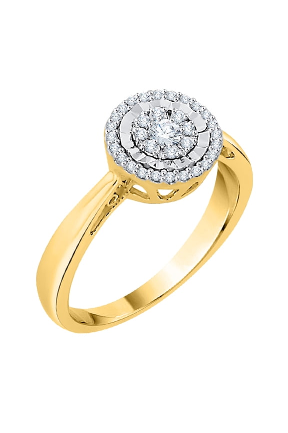 Diamond Cluster Engagement Ring in 14K Yellow Gold (1/4 cttw, I-J, I1-I2) (Size-9.5)