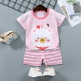 thumbnail image 2 of Hudaneo Toddler Boy Clothes Kids Cotton Outfits Short Sleeve Top T shirt shorts Set 2 Piece, Light Pink 5-6Y, 2 of 3