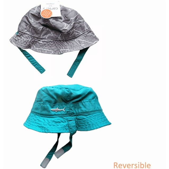 Carter's Chapeau de Soleil Réversible pour Bébé et Tout-Petit Garçon, Chapeau Bob, Imprimé Requin, Protection UPF 50+, 12 à 24 Mois