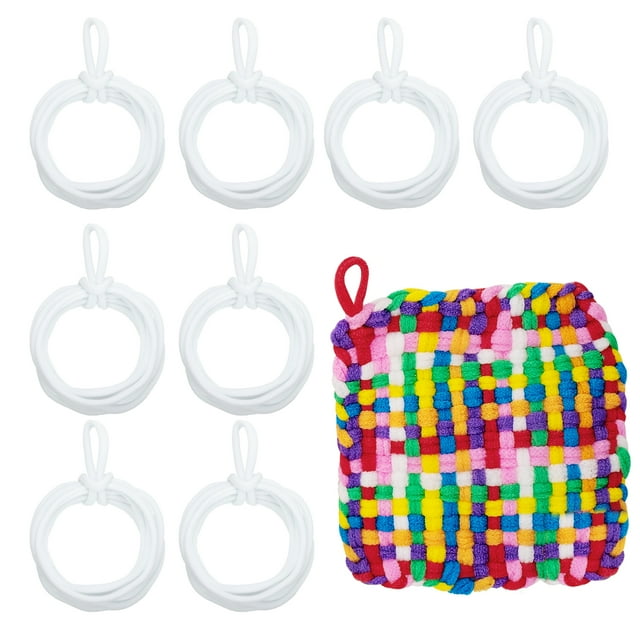 Uxcell 50 Pcs Potholder Loom Refill Loops, Elastic Potholder Weaving Refill Loops Knitting Kit Supplies in Rainbow Colors for Girls DIY Crafts 7" Weaving Loom, Blanco