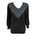 thumbnail image 4 of Duoif Sweaters for Women Trendy Women's Autumn and Winter V Neck Splicing Loose Long Sleeved Sweater Women's Sweaters Womens Tops Black L, 4 of 4