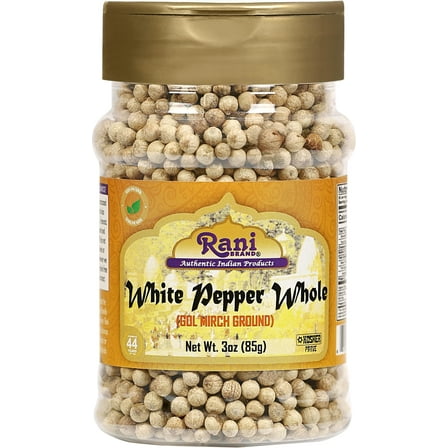 Rani White Pepper (Gol Mirch), Whole Spice 3oz (85g) PET Jar ~ All Natural | Vegan | Gluten Friendly| NON-GMO | Kosher | Indian Origin