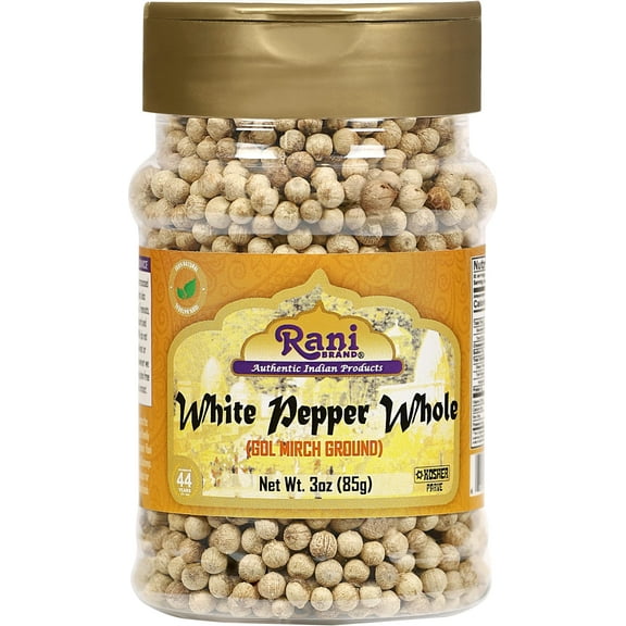 Rani White Pepper (Gol Mirch), Whole Spice 3oz (85g) PET Jar ~ All Natural | Vegan | Gluten Friendly| NON-GMO | Kosher | Indian Origin