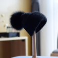 thumbnail image 3 of Gorro de angora para mujer, gorro de invierno tejido con pompón de piel auténtica, accesorio cálido para esquiar al aire libre, de lujo, para otoño, 3 of 5