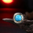 thumbnail image 4 of Platinum Plated Halo Ring Womens Gold Kallaite Stone Blue B505, 4 of 7