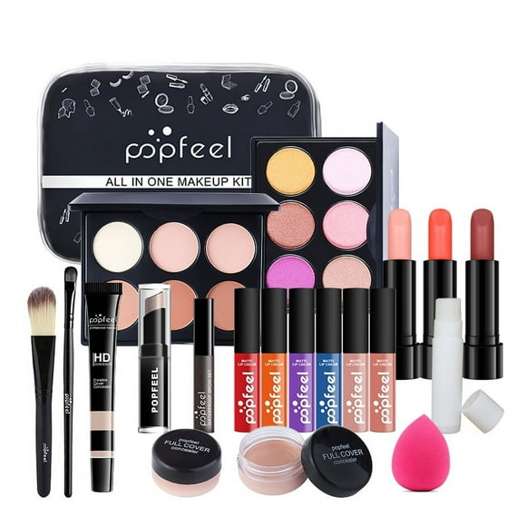Popfeel 20-Piece Complete Makeup Kit with Eye Shadow, Lipstick, Concealer, and Tools in a Portable Waterproof Bag for Daily and Travel Use