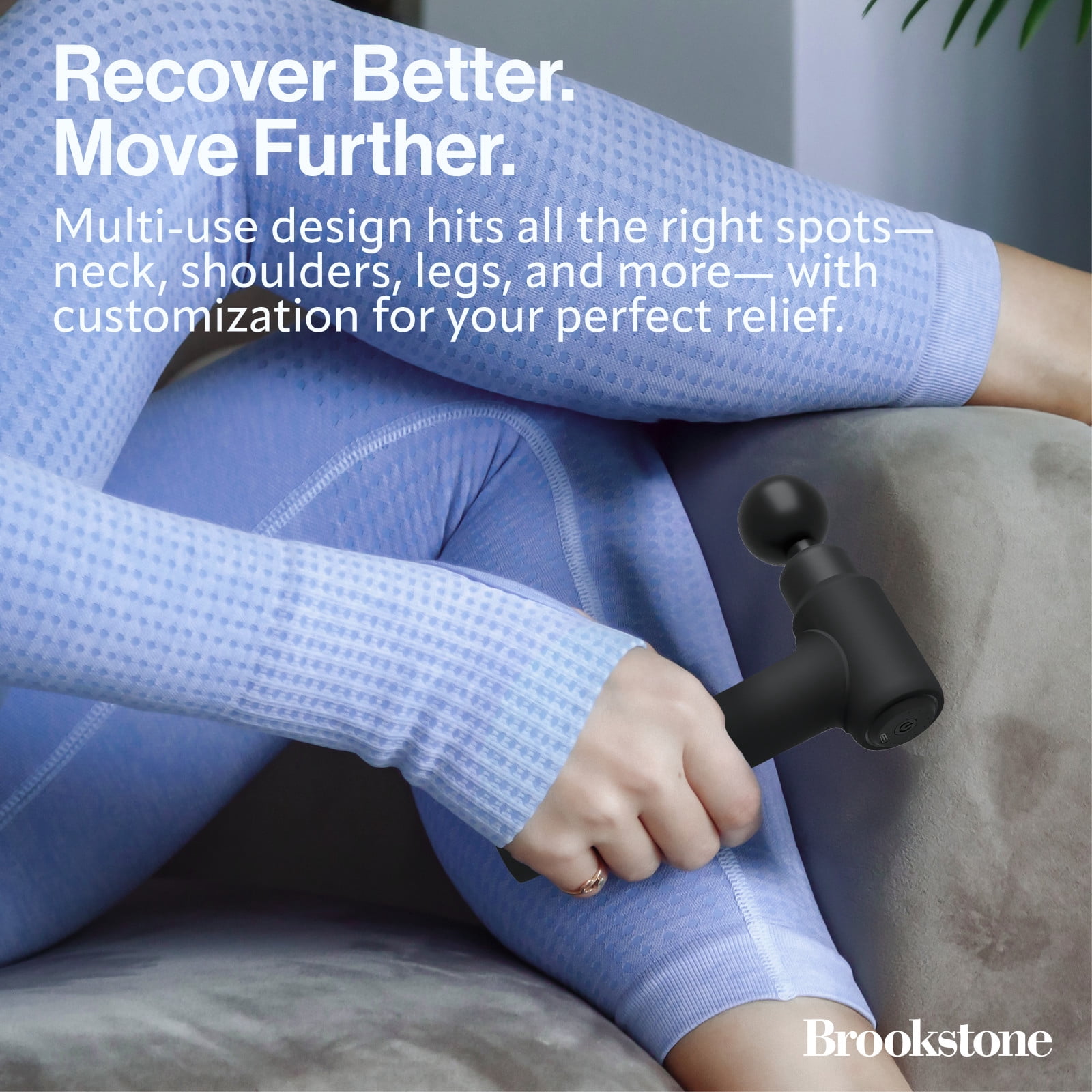Brookstone Deep Tissue Massage Gun for Pain Relief & Muscle Recovery – 9-Speed Handheld Percussion Massager, 4 Heads, Type-C Rechargeable, Quiet, 3200 RPM, Shockproof Design