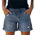 thumbnail image 2 of Pull On Elastic Jean Shorts for Women High Waisted Baggy Casual Denim Jorts Trendy Drawstring Summer Shorts 2" 3" 4" Inseam Blue XL, 2 of 7