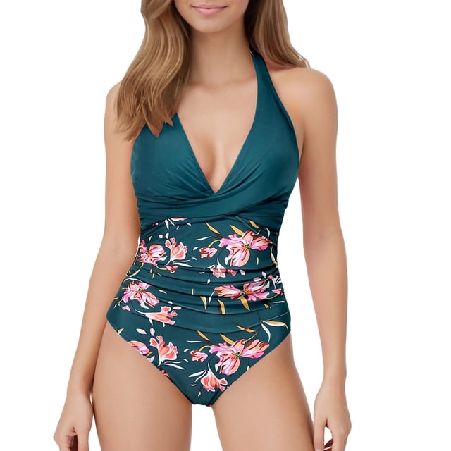Maillot de Bain Femme Dos Nu Ensemble Bikini Femme Bikini Imprimé Coloré Robe Bikini Suspendue Bikini Transparent Bretelle de Cou Confortable Bikini Amincissant de Plage Bikini String Homme Bikini Piscine