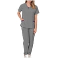 thumbnail image 1 of Protective Suit for Women, Short Sleeve V-Neck Top and Drawstring Pocket Pants Set, Polyester, All-Season, Regular Length, for Healthcare Workers and Caregivers, 1 of 7