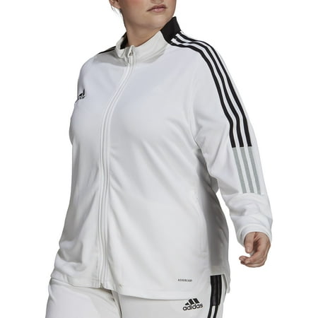 adidas Women's Plus Size Tiro 21 Track Jacket (White/Black, 3X)