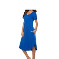 thumbnail image 3 of Women Loose Plain Pajamas Dress Casual V-Neck Short Sleeved Nightgown Sleepwear, 3 of 6