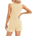 thumbnail image 6 of Summer Sleeveless Women Henley Shorts Jumpsuit Waffle Romper with Pocket, 6 of 7