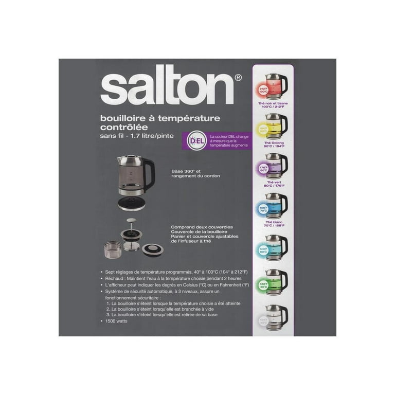 Salton Temperature Control Kettle & Tea Steeper 58oz Silver : Target