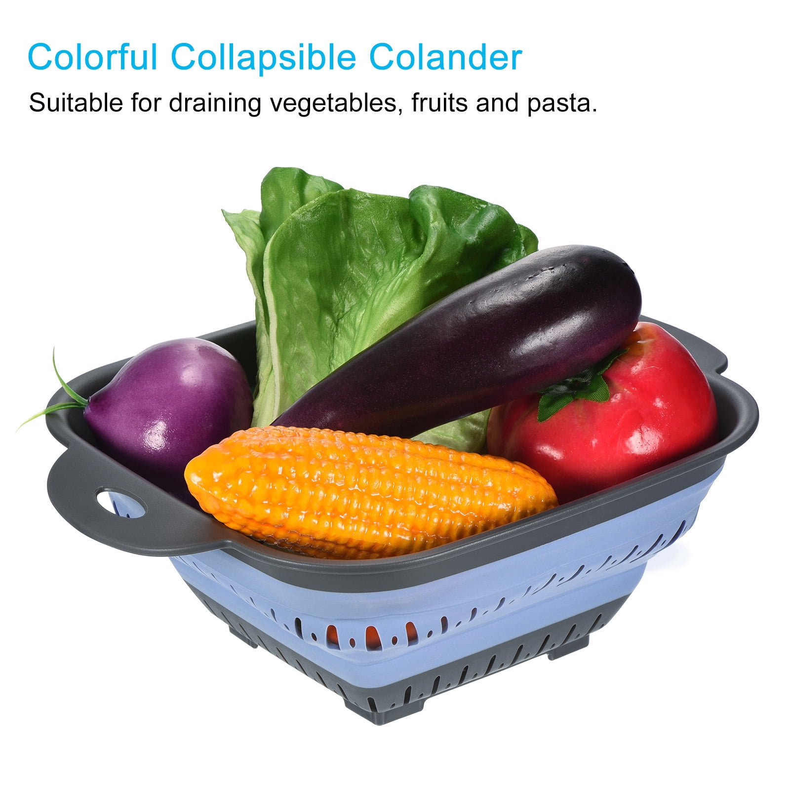 Unique Bargains Collapsible Colander Foldable Food Strainers Gray,Blue,Green
