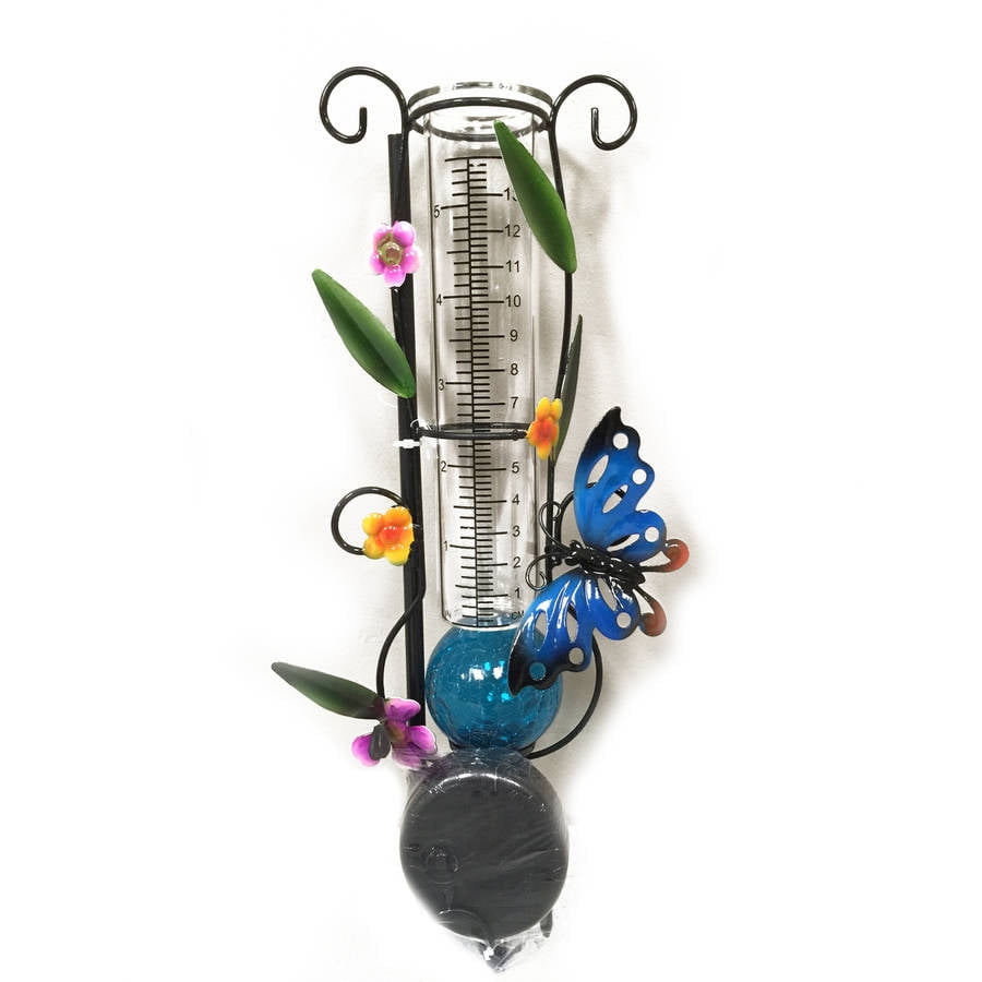 Mainstays Decorative Solar Rain Gauge with Decorative Butterfly