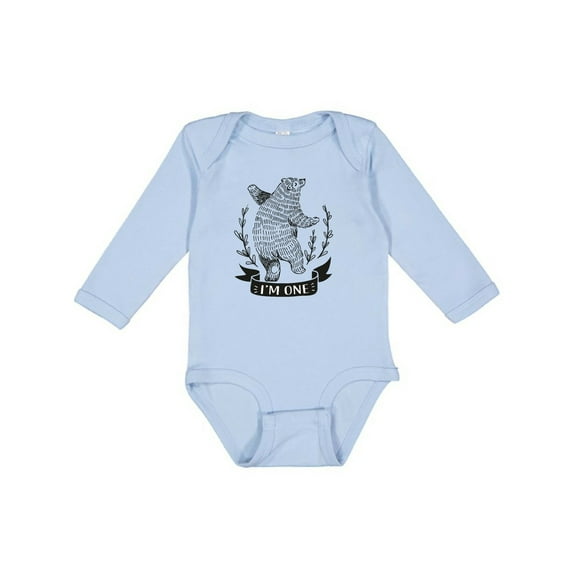 Inktastic First Birthday 1 Year Old Boys Bear Boys or Girls Long Sleeve Baby Bodysuit