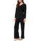 thumbnail image 4 of INSPIRAR CHIC Conjunto de Pijamas de Mujer de Punto Acanalado con Cuello en V y Manga Larga con Pantalones Ropa de Dormir Casual Tallas XS Negro, 4 of 6