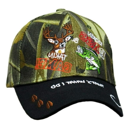 Wildbill's Black and Camo Combo Kickin Bass and Takin Game Trout and Deer Embroidered Baseball (Best Deer Hunting Accessories)