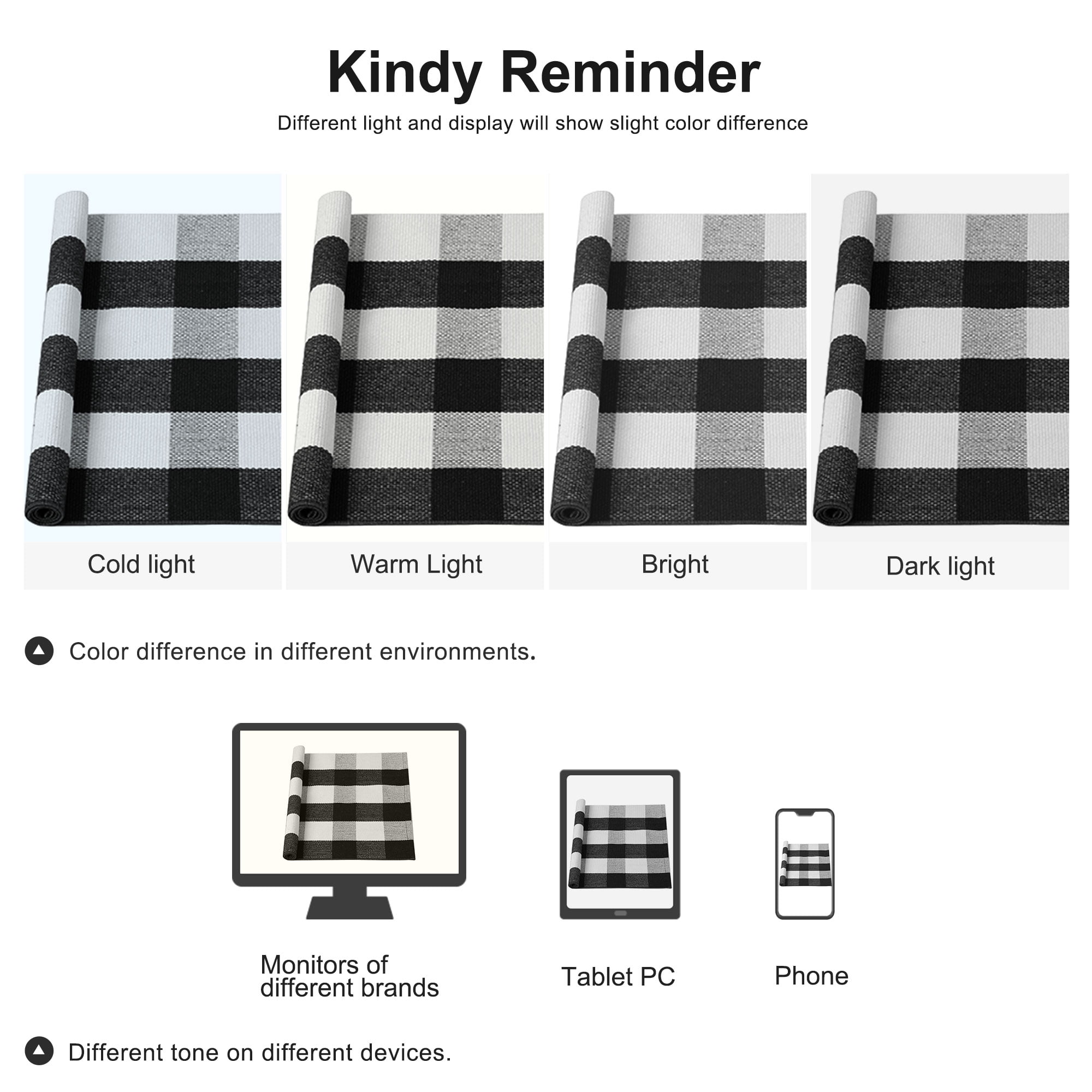 Unique Bargains Cotton Woven Checkered Area Rugs Floor Rug Carpet Mat Black & White 35"x24"
